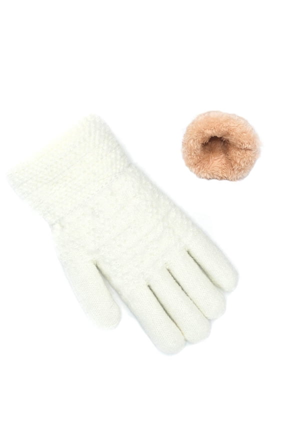 Winter Gloves for Boys Girls Kids Warm Knit Thermal Cable Knitted Gloves Wool Fleece Lined Mittens for Cold Weather White 6-13 Years