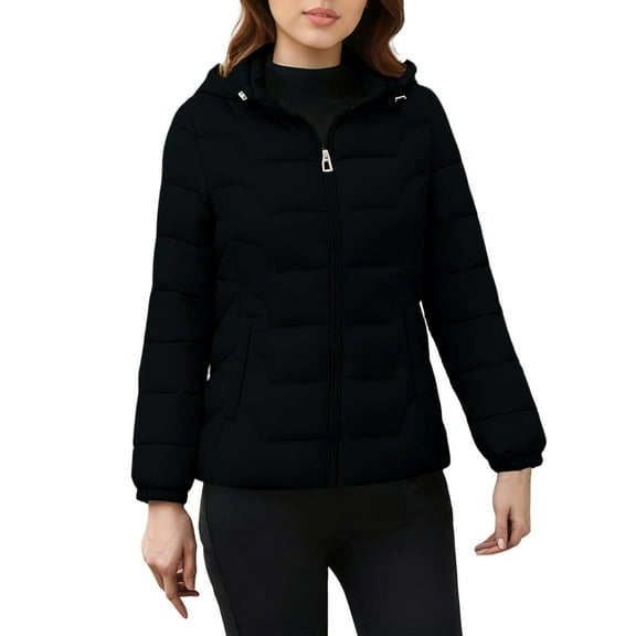 ZACPNCV Winter Women Lightweight Quilted Down Coat Waterproof Windproof Hood Outerwear Casual Warm Puffer Jackets