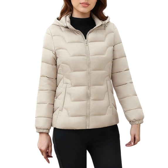 Lovskoo Winter Women Lightweight Quilted Down Coat Waterproof Windproof Hood Outerwear Casual Warm Puffer Jackets