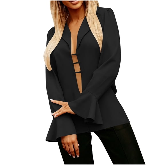 ZACPNCV Women Blazer Top Long Sleeve Flared Cuff Jacket Casual V Neck Open Front Coat Lightweight Business Work Office Outfit