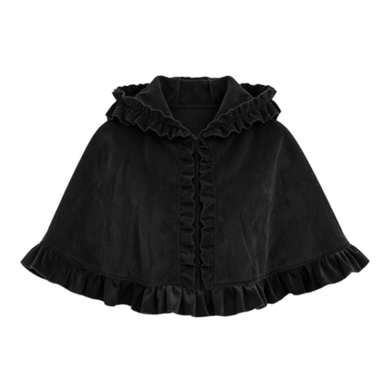ZACPNCV Women Velvet Ruffled Short Cape Shawl Frilled Edge Bow‑Tie Hooded Cape Elegant Bow Tie Shawl for Party Evening Dress Cover‑Up Black