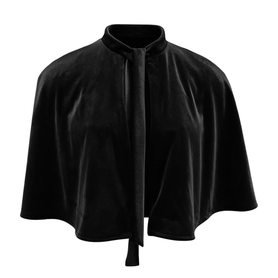 ZACPNCV Women Velvet Short Cape Elegant Stand Collar Neck Tie Cloak Poncho Vintage Cocktail Party, Bridal Wedding Shawl Black