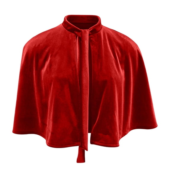 ZACPNCV Women Velvet Short Cape Elegant Stand Collar Neck Tie Cloak Poncho Vintage Cocktail Party, Bridal Wedding Shawl Burgundy