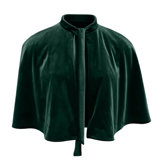 ZACPNCV Women Velvet Short Cape Elegant Stand Collar Neck Tie Cloak Poncho Vintage Cocktail Party, Bridal Wedding Shawl Olive Green