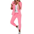 thumbnail image 1 of ZACPNCV Women's Blazers For Women Trendy Business Casual Jackets Button Pocket Long Sleeve Open Front Cardigan Work Suit Fall Fashion Blazer Two-Piece Set Pink, 1 of 5