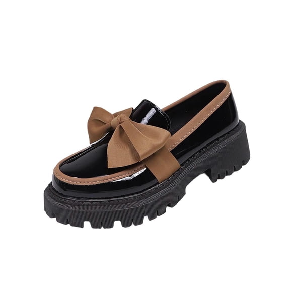ZACPNCV Women's Chunky Loafers Round Toe Bow Block Heel Casual Retro Solid Color Mid Heel Shoes Office Comfort