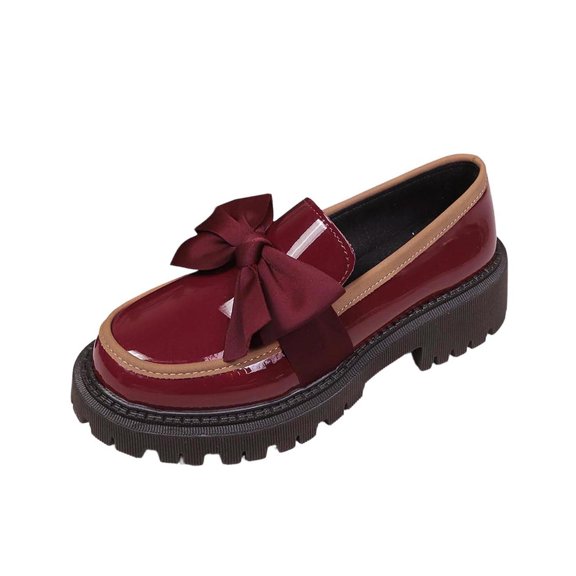 ZACPNCV Women's Chunky Loafers Round Toe Bow Block Heel Casual Retro Solid Color Mid Heel Shoes Office Comfort