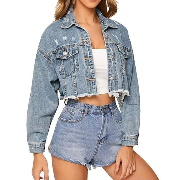 ZACPNCV Women’s Crop Denim Jacket Tassel Casual JeCoat