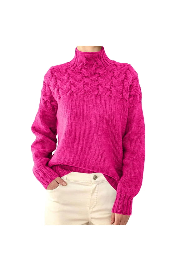 Women's Fall Turtleneck Cable Knit Sweater Casual Winter Lightweight Long Sleeve Soft Comfy Pullover Jumper Tops