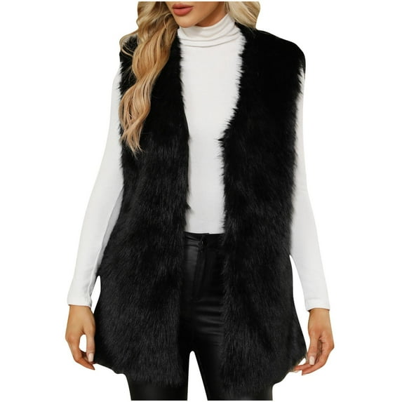 ZACPNCV Women's Faux Fur Sleeveless V-Neck Cardigan Coat Long Fur Winter Outwear