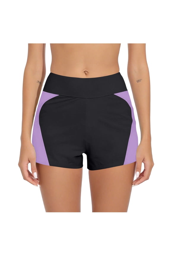 Women's High Waisted Swim Bottoms Patchwork Tummy Control Ruched Double Layer Swim Shorts Modest Bathing Suit Bottom