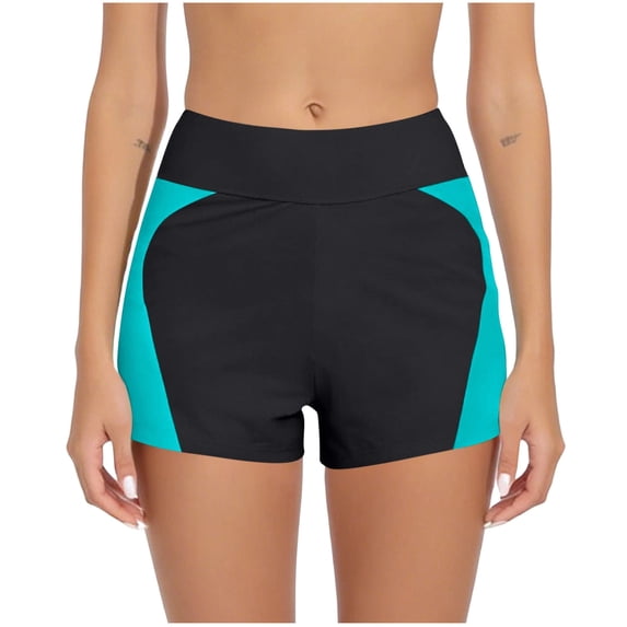 ZACPNCV Women's High Waisted Swim Bottoms Patchwork Tummy Control Ruched Double Layer Swim Shorts Modest Bathing Suit Bottom