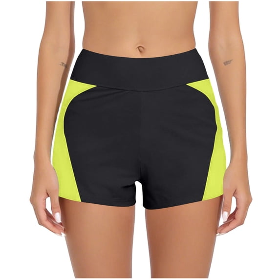 ZACPNCV Women's High Waisted Swim Bottoms Patchwork Tummy Control Ruched Double Layer Swim Shorts Modest Bathing Suit Bottom