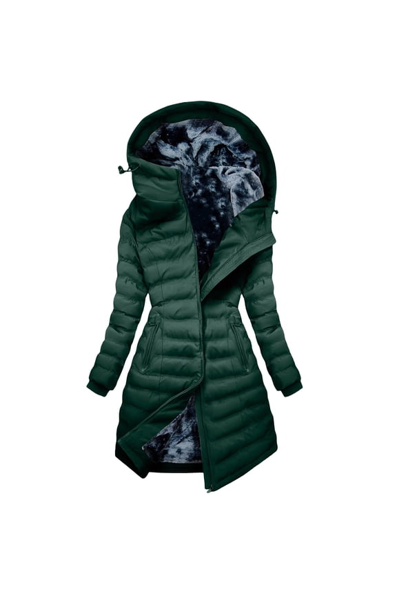Women's Long Winter Coat Waterproof Puffer Jacket Thickened Down Parka With Hood Olive Green XL