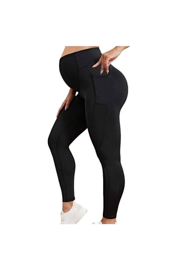 Women's Maternity Pants Comfy Lounge Workout Leggings Underbelly Stretchy Pregnancy Joggers Sweatpants Black L