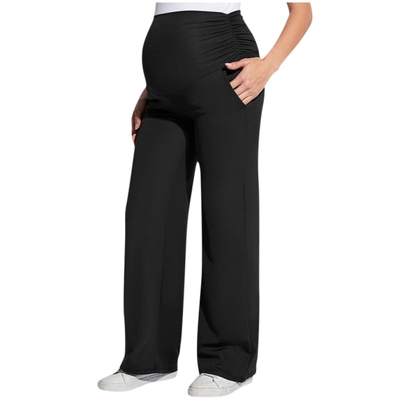 ZACPNCV Women's Maternity Pants Comfy Lounge Workout Leggings Underbelly Stretchy Pregnancy Joggers Sweatpants Black M