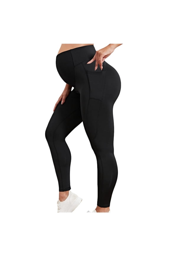 Lovskoo Women's Maternity Pants Comfy Lounge Workout Leggings Underbelly Stretchy Pregnancy Joggers Sweatpants Black S