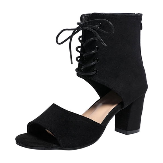ZACPNCV Women's Plus Size Peep Toe Ankle Bootie Sandals Lace Up Back Zipper Block Heel Comfort Casual Spring