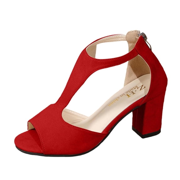 ZACPNCV Women's Plus Size Suede Peep Toe Block Heel Sandals Back Zipper Ankle Strap Chunky Heel Dressy Spring Summer
