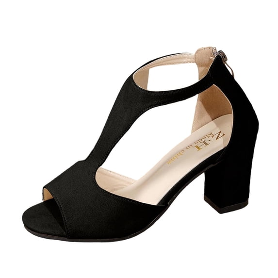ZACPNCV Women's Plus Size Suede Peep Toe Block Heel Sandals Back Zipper Ankle Strap Chunky Heel Dressy Spring Summer