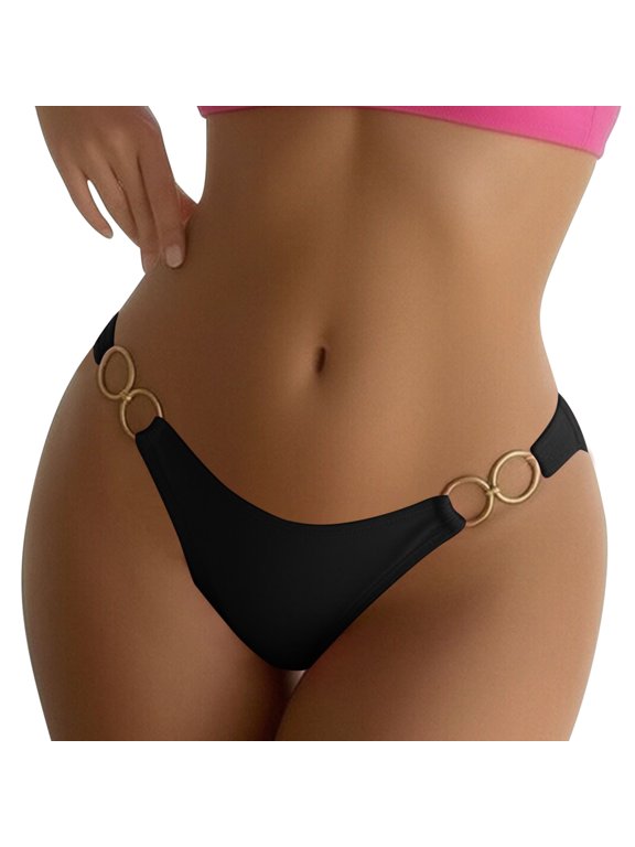 Women's Solid Color Triangle Bikini Bottoms Low Waist String Swim Shorts Minimal Coverage Beach Bottom