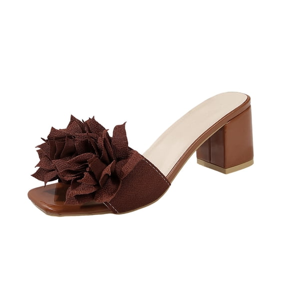 ZACPNCV Women's Square Toe Block Heel Mules Open Toe Floral Applique Casual Dressy Sandals Spring Summer