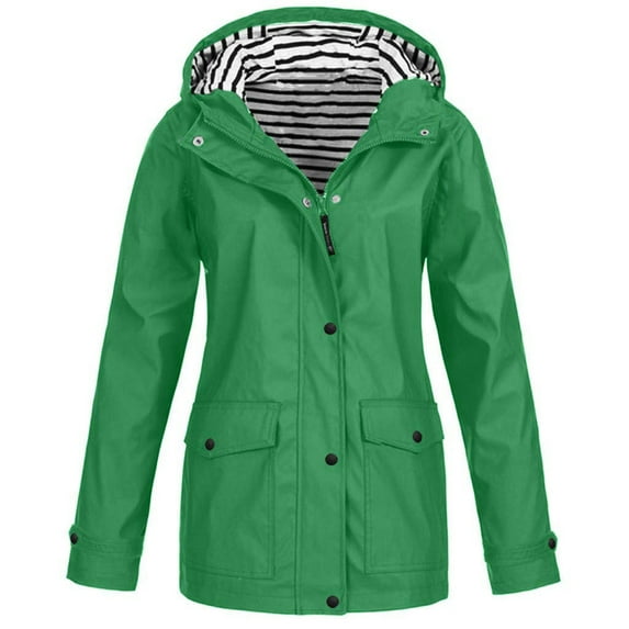 ZACPNCV Women's Winter Casual Jackets Long Sleeve Solid Rain Jacket Outdoor Jackets Hooded Raincoat Windproof Tops Green