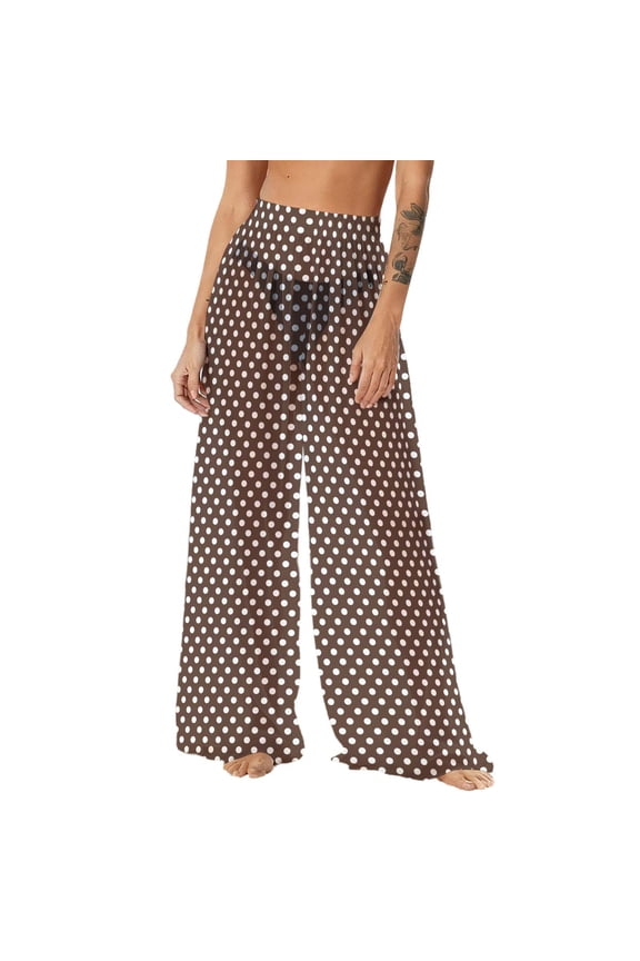 Womens Bohemian Chiffon Print Beach Pants Lightweight Flowy Wide Leg Cover Up for Sun Protection and Resort Wear
