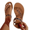 thumbnail image 1 of ZACPNCV Womens Boho Flat Flip Flops Ethnic Print Round Toe Elastic Back Strap Summer, 1 of 8