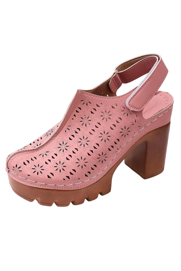 Womens Breathable Chunky Heel Sandals Adjustable Slingback Platform Perforated Closed Toe Summer Shoes