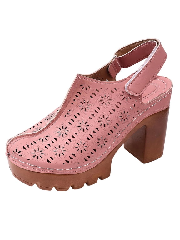 Womens Breathable Chunky Heel Sandals Adjustable Slingback Platform Perforated Closed Toe Summer Shoes