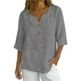 thumbnail image 1 of Lovskoo Womens Casual Button Down Shirt 3/4 Sleeve Linen Blend Solid Color Breathable for Warm Weather, 1 of 9