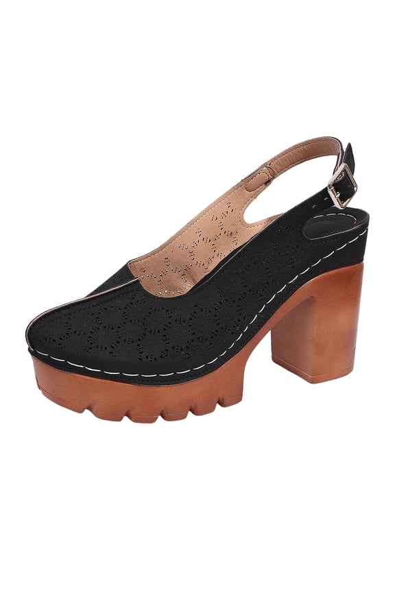 Womens Closed Toe High Heel Sandals Chunky Platform Pearl Ankle Strap Solid Color Casual Dress Shoes