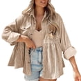 thumbnail image 1 of ZACPNCV Womens Corduroy Shirts Long Sleeve Button Down Blouses Cute Peplum Tunic Dress Shirts Loose Jacket Shackets, 1 of 9