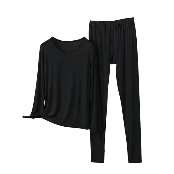 ZACPNCV Womens Crew Neck Modal Pajama Set Long Sleeve Top and Elastic Waist Pants Solid Color Soft Cozy Sleep and Lounge Wear