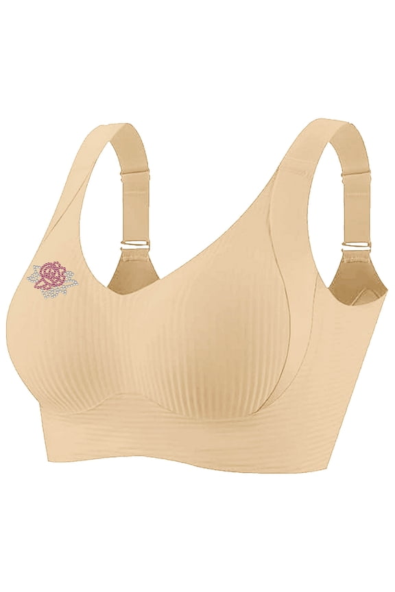 Womens Deep V Bras Wireless Comfortable Bra Supportive No Underwire Bras Tshirt Push Up Bralettes Plunge Seamless Bra Beige 5XL