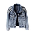 thumbnail image 1 of Lovskoo Womens Denim Jackets Long Sleeve Zip Up Elastic Hem Classic Loose Jean Jacket, 1 of 7