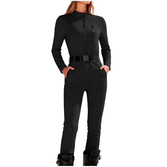 ZACPNCV Womens Fashion Stretchy Bodysuit Long Sleeve Solid Color Slimming Jumpsuit High Neck Yoga One Piece No Belt