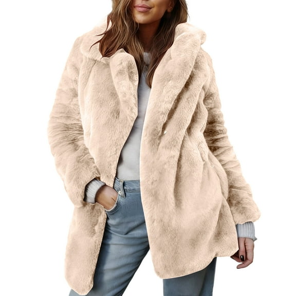 ZACPNCV Womens Faux Fur Coats Warm Mid Long Furry Jackets Long Sleeve Lapel Winter Fluffy Outerwear Shaggy Parka Coat