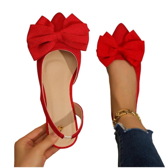 ZACPNCV Womens Flat Closed Toe Sandals Pointed Toe Bow Elastic Back Strap Comfort Summer