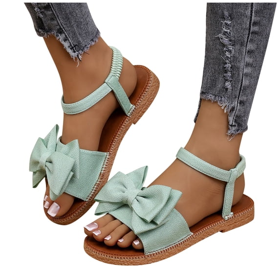 ZACPNCV Womens Flat Sandals Bow Design Round Toe Elastic Back Strap Comfort Summer