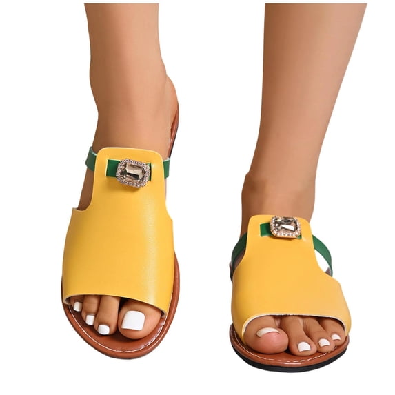ZACPNCV Womens Flat Sandals Open Toe Slide Slippers Rhinestone Buckle Embellishment Plus Size Comfortable Beach Shoes Summer