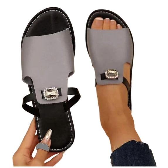 ZACPNCV Womens Flat Sandals Open Toe Slide Slippers Rhinestone Buckle Embellishment Plus Size Comfortable Beach Shoes Summer