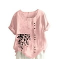 thumbnail image 1 of Lovskoo Womens Floral Print Linen Blend Short Sleeve Button Up Shirt Casual Round Neck Top Lightweight Breathable Loungewear, 1 of 6