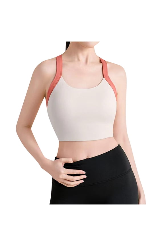 Womens High Impact Sports Bra Color Block Built In Pads Stretchy Breathable Shockproof Workout Training Top