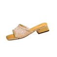 thumbnail image 1 of Lovskoo Womens Lace Square Toe Block Heel Sandals Fairy Style Slip On Summer Casual Mid Chunky Heel Dressy Slides, 1 of 9
