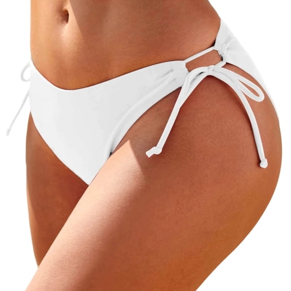 ZACPNCV Womens Low Rise Solid Color String Bikini Bottoms Triangle Swim Briefs Adjustable Side Ties Beach Swimwear