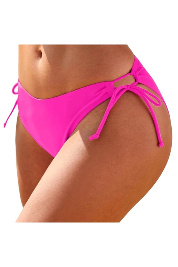 Womens Low Rise Solid Color String Bikini Bottoms Triangle Swim Briefs Adjustable Side Ties Beach Swimwear