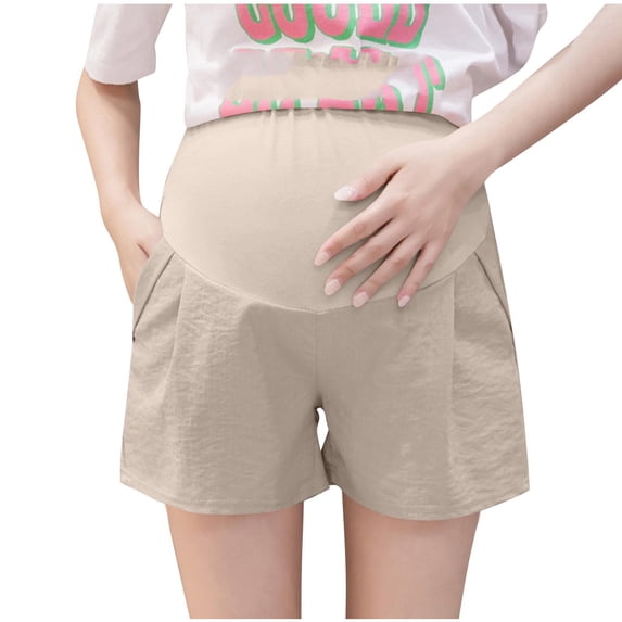 ZACPNCV Womens Maternity Shorts Over The Belly Pregnancy Shorts Dressy Tailored Comfy with Pockets Work Office Casual Beige 2XL