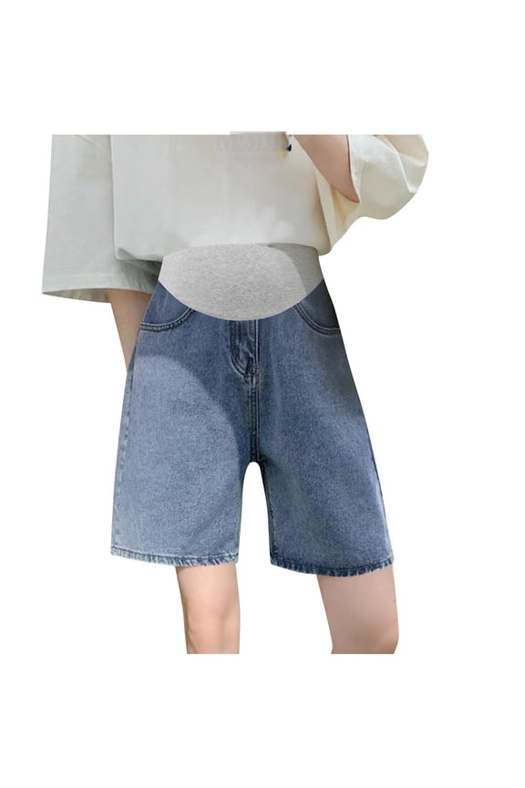 Womens Maternity Shorts Over The Belly Pregnancy Shorts Dressy Tailored Comfy with Pockets Work Office Casual Blue 3XL